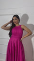 VESTIDO DE GOLA TULE TRABALHADO